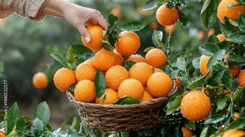 Harvesting fresh oranges citrus grove nature photography lush environment close-up view seasonal bounty