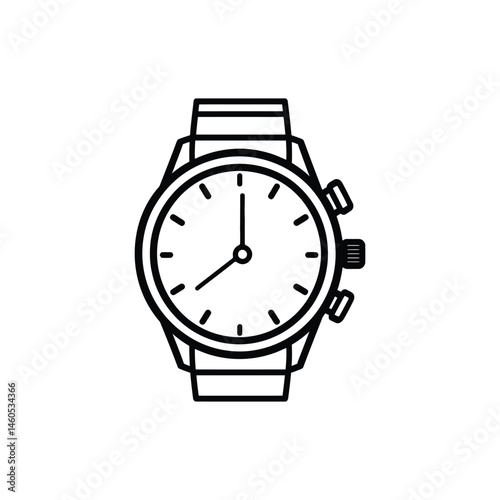 Isolated Black Outline Watch Icon Design with Transparent Background | Time Telling