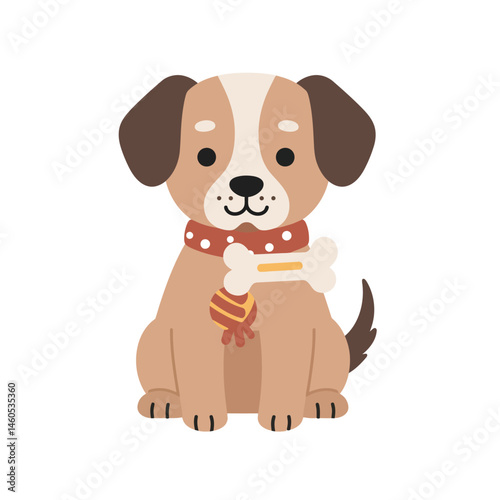 Happy cartoon dog jumping over water puddle playful puppy illustration in brown and beige colors 