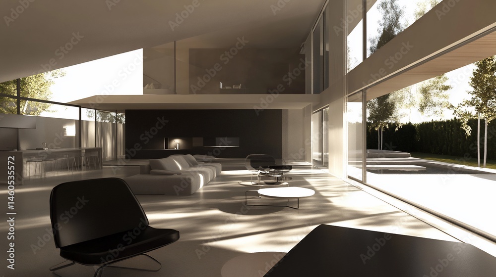 Fototapeta premium Modern Minimalist Home Interior with Natural Light and Open Space Design