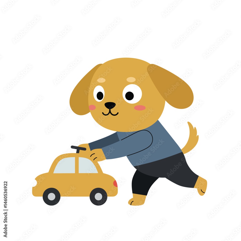 Cute puppy dog running with colorful kite in hand wearing warm orange sweater and boots vector illustration Cute puppy dog running with colorful kite in hand wearing warm orange sweater and boots vector illustration