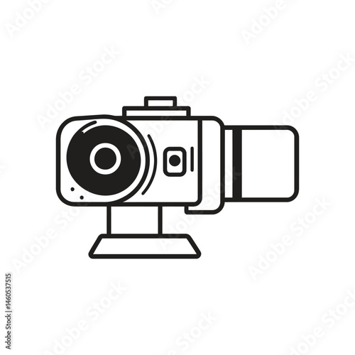 Isolated Camera Outline, Black and White Simple Design on Transparent Background