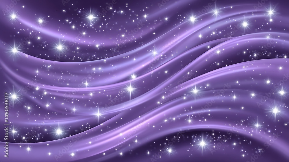 Fototapeta premium Magical Purple Galaxy Cosmic Waves Stars.