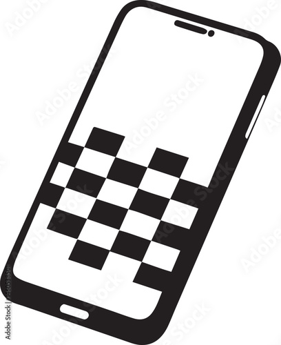 Smartphone mockup, transparent display, checkerboard pattern, sleek design, modern device, high-resolution screen, notched display, minimalist aesthetics, realistic render, product showcase, white bac