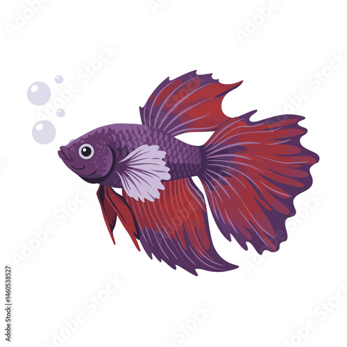 Cute black goldfish blowing bubbles vector illustration with bow tie in simple style 