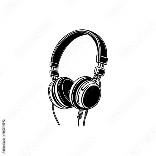 Monochrome Headphones Illustration for Auditory Experience and Sound Enjoyment