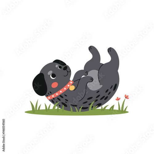 Cute cartoon dog holding red balloon wearing orange hoodie happy jumping vector illustration 