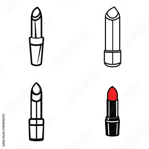 Isolated Four Style Lipstick Outline Icon Set on Transparent Background Beauty Product
