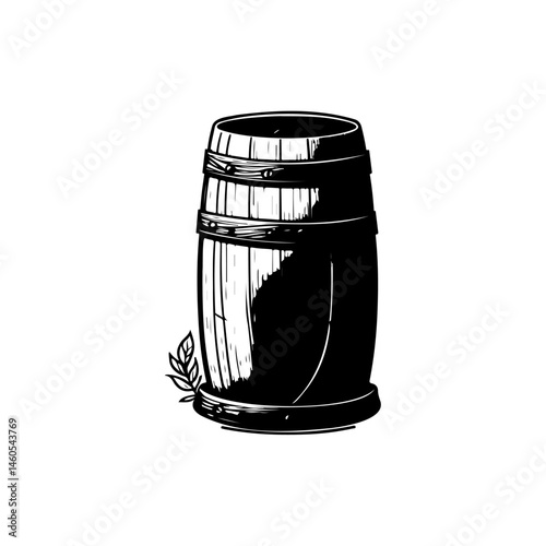 Monochrome barrel with wood grain, embodying a rustic, hand-drawn quality design