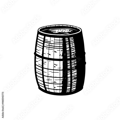 Monochromatic wood barrel rendering displaying rustic texture and cylindrical shape
