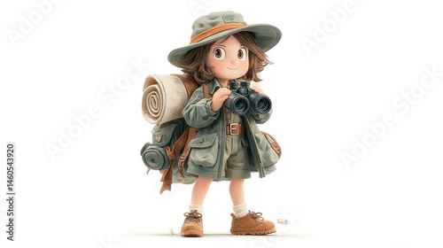 AdventureReady Child with Binoculars and Backpack for Exploration and Discovery