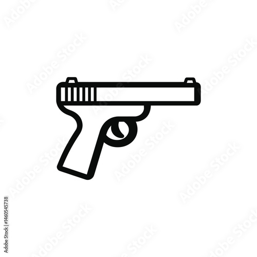 Isolated Icon of Pistol Gun with Trigger in Bold Outline Style on Transparent