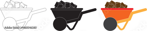 Full wheelbarrow of coal icon cartoon vector. Coal mining. Cart wagon industrial