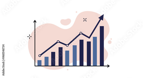 Business growth chart with arrow showing upward trend and increasing bar graph in modern style vector illustration 