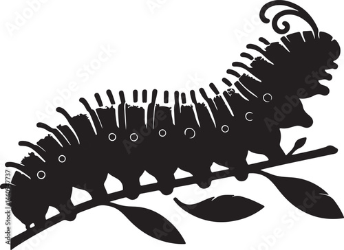 Caterpillar with high quality black and white silhouette vector .
