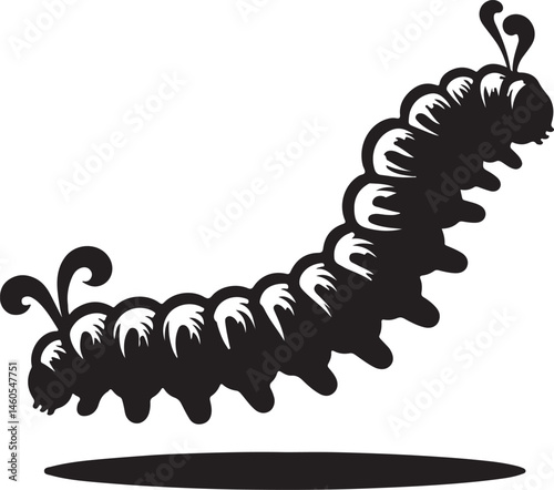 Caterpillar with high quality black and white silhouette vector .
