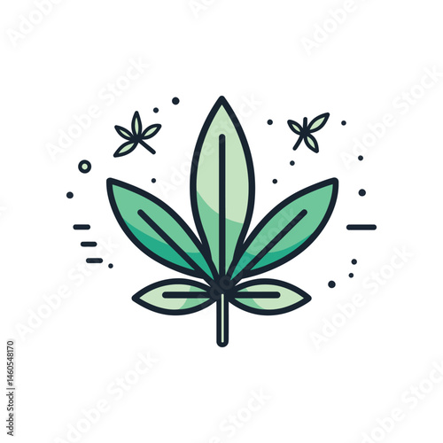 Isolated marijuana Leaf icon with a stem on a transparent background
