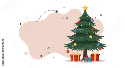 Christmas tree decorated with colorful ornaments and gift boxes festive holiday celebration vector 