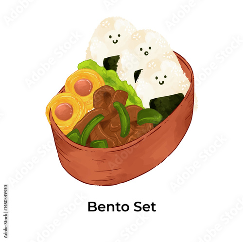 Japanese Bento Lunch Box Vector Illustration Set