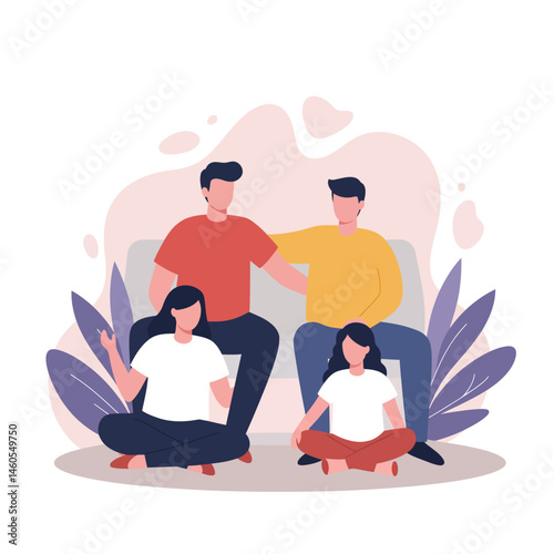 Family spending quality time together with parents and children in casual home setting vector illustration 