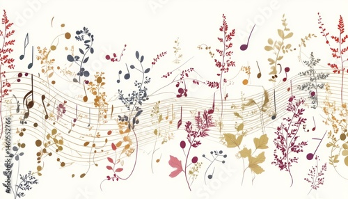 Whimsical String of Music Notes in Playful Illustrative Style
