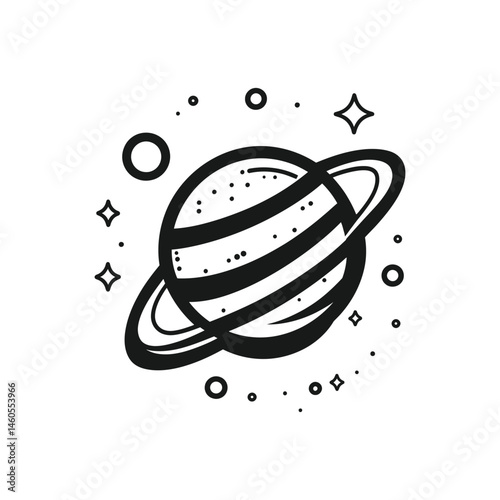 Isolated Planet Saturn Icon Surrounded by Stars on Transparent Background
