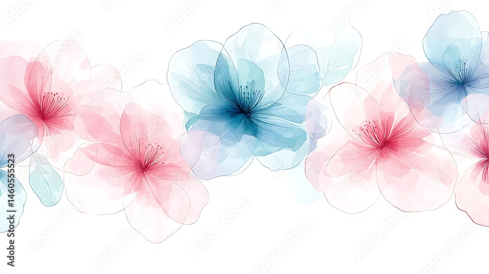 Obraz premium Floral watercolor style botanical art nature blossoms fine art pastel colors artistic view