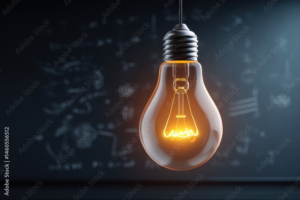 Illuminated lightbulb hanging against a blurred background with a dark color palette and soft glow Illuminated lightbulb hanging against a blurred background with a dark color palette and soft glow