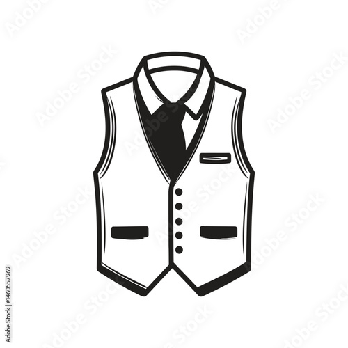 Isolated Stylish Vest and Tie with Pocket Transparent Background Drawing
