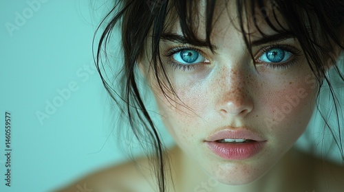 Close-up portrait of a young woman with expressive eyes and natural beauty