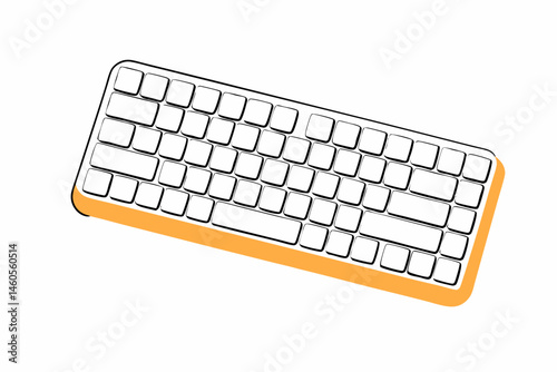 Office keyboard in white and orange flat illustration with copy space