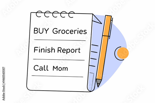 To-do list with daily tasks in spiral pad, flat vector style