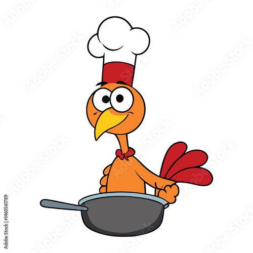 A plump turkey stands upright in a roasting pan, ready for the oven—its golden skin glistening with seasoning, surrounded by herbs and vegetables.

