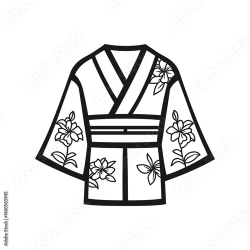 Kimono Robe with Floral Design on Transparent Background in Japanese Style