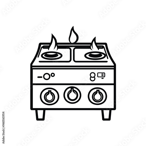 Kitchen Stove Outline Icon with Flames & Control Panel on Transparent Background
