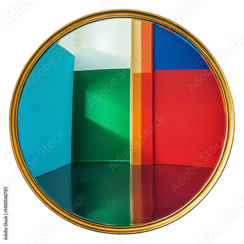 An Oversized Round Mirror with Thick Gilded Frame Isolated on Transparent Background
