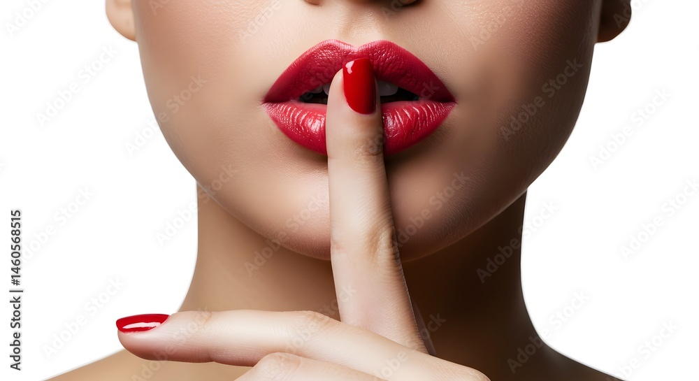 Fototapeta premium woman with finger on lips. Silence gesture. Secret gesture.