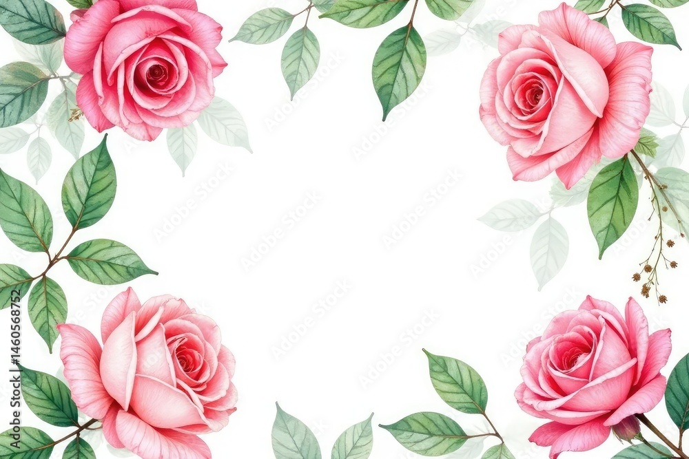 Naklejka premium Delicate watercolor roses & leaves, repeating seamlessly , background, nature