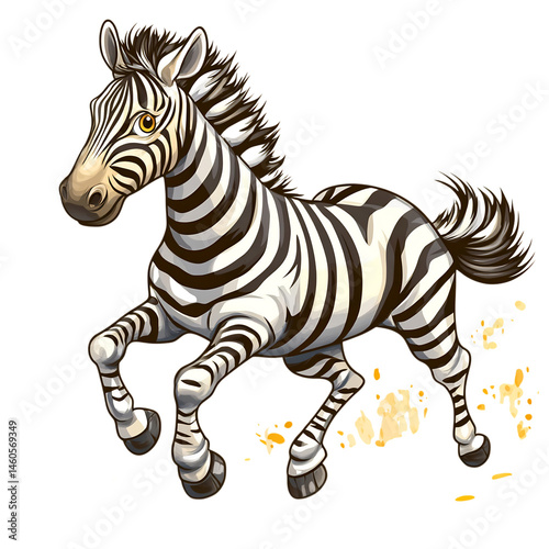 A Cartoon Zebra Galloping Across a Savanna Isolated on Transparent Background