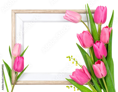 Vibrant Pink Tulips with Empty Frame for Creative Background Design