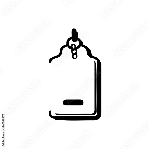 Simplified minimalist line drawing of a luggage tag icon for travel or merchandise