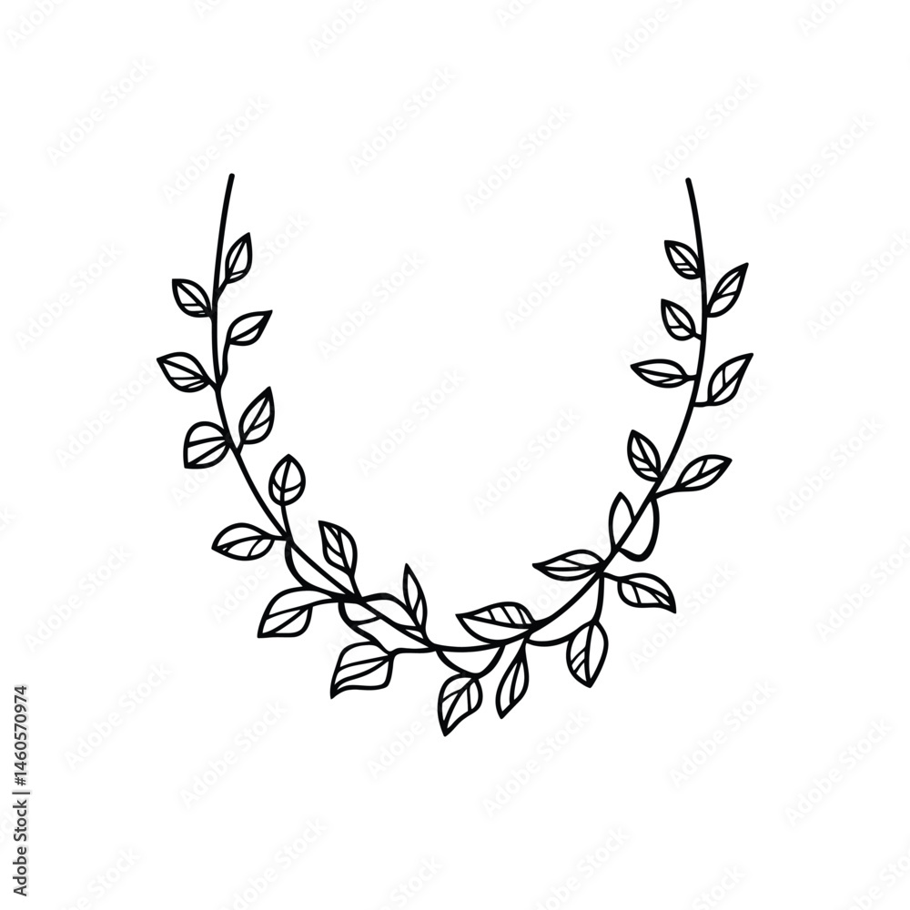 Fototapeta premium Leafy Branch Doodle Arch on Transparent Background for Monoline Design Concepts