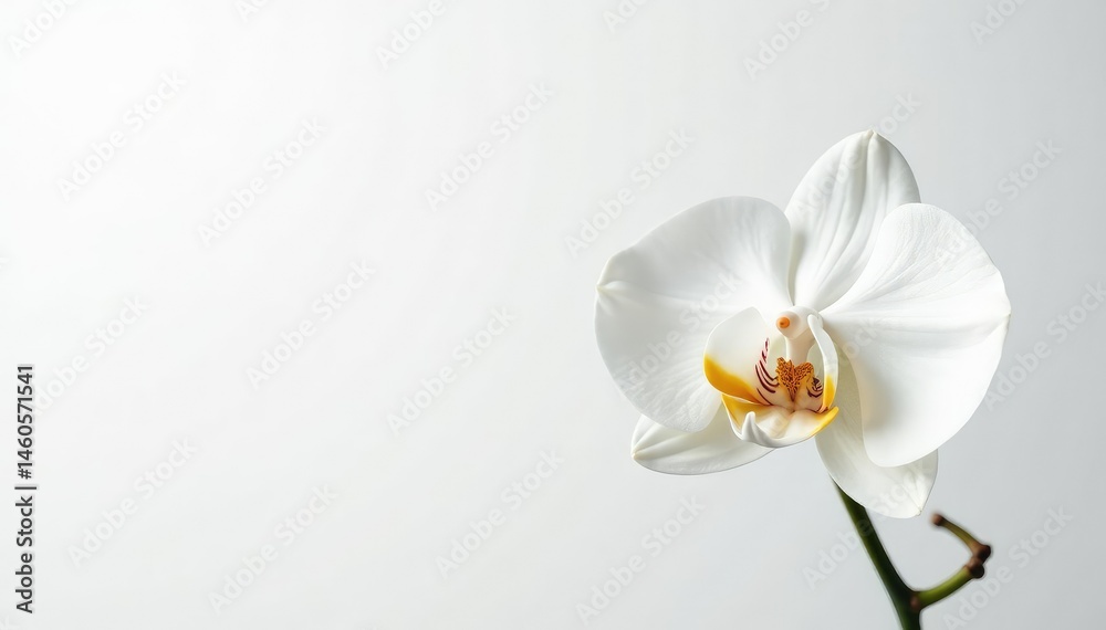 Obraz premium Delicate white orchid blossom on pure white backdrop, photography, nature, pure