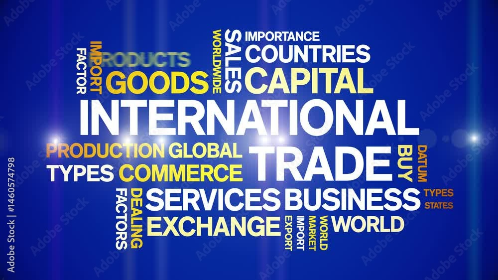 international trade animated word cloud;text design animation tag ...