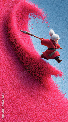 Whimsical Santa Painting a Heart with Pink Snow photo