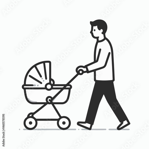 vector illustration of a person pushing a baby carriage