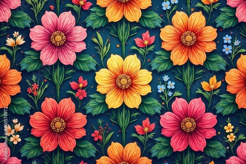 Intricate floral pattern, repeating seamlessly , print, illustration, beauty