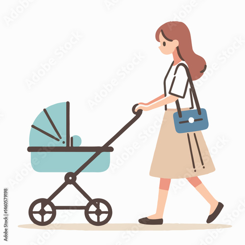 vector illustration of a person pushing a baby carriage