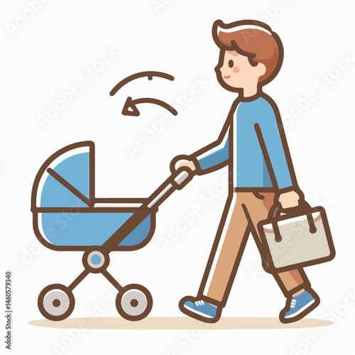 vector illustration of a person pushing a baby carriage
