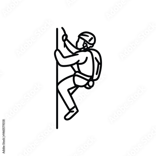 Line art climber with gear climbing, transparent background, outdoor activity